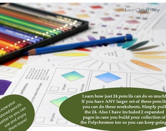 FABER CASTELL POLYCHROMOS colored pencils workbook, Color combinations & Color swatches for the Polychromos 24 Set, Printable worksheets pdf