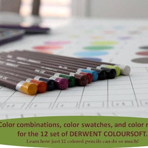 DERWENT COLOURSOFT colored pencils workbook, Color combinations & Color swatches for Derwent Coloursoft 12 SET, Printable worksheets pdf