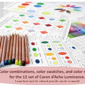 LUMINANCE colored pencils workbook, Color combinations and Color swatches for the Caron D&#39;Ache Luminance 12 SET, Printable worksheets  PDF