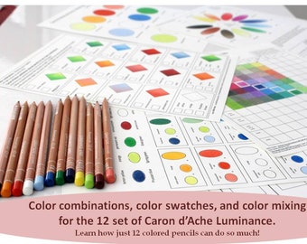 LUMINANCE colored pencils workbook, Color combinations and Color swatches for the Caron D'Ache Luminance 12 SET, Printable worksheets  PDF