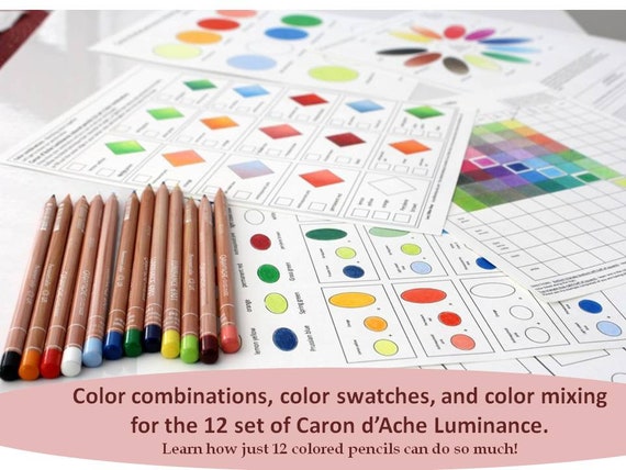 LUMINANCE Colored Pencils Workbook, Color Combinations and Color Swatches  for the Caron D'ache Luminance 12 SET, Printable Worksheets PDF 