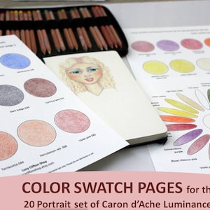 Luminance Portrait color swatch sheets, Color swatches for Caron D&#39;Ache LUMINANCE 20 PORTRAIT set, Colored pencil swatch sheet Printable PDF