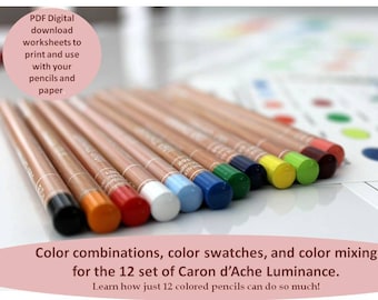 LUMINANCE colored pencils workbook, Color combinations and Color swatches for the Caron D'Ache Luminance 12 SET, Printable worksheets  PDF