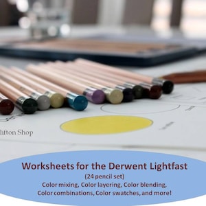 DERWENT LIGHTFAST colored pencils workbook, Color combinations and Color swatches for the Derwent Lightfast 24 Set, Printable worksheets PDF