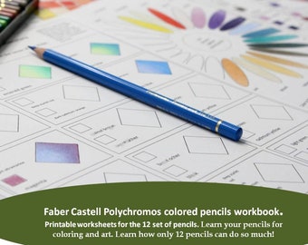 FABER CASTELL POLYCHROMOS colored pencils workbook, Color combinations & Color swatches for the Polychromos 12 Set, Printable worksheets pdf
