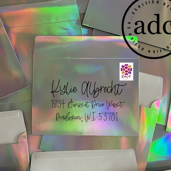 Iridescent Holographic Party Envelopes - 10, 20 Pack || Bachelorette Party Invites || Disco Party Invites ||