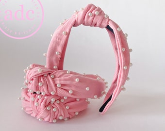 Knotted Pearl Headband (pink) || Preppy Headband || Hair Bands || Hair Accessories || Gift for Her