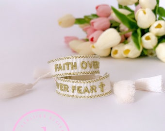 Faith Over Fear Bracelet || Easter Bracelet || Woven Embroidered Bracelet || Spring Accessories || Faith Over Fear