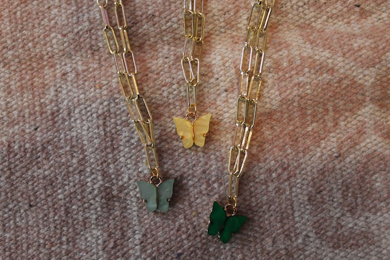 Butterfly Necklace on Gold Paperclip Chain