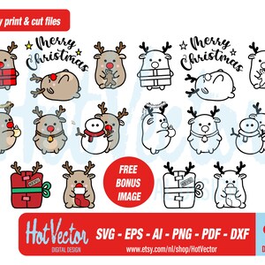 Kerst rendieren clipart bundel, svg, png, ai, eps, pdf, dxf, plotter en printbestand, persoonlijk en commercieel gebruik, instant download