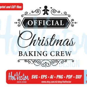 Könnte beinhalten: Schwarzweißes Grafikdesign mit einem Lebkuchenmann-Symbol und dem Text "OFFICIAL Christmas BAKING CREW".