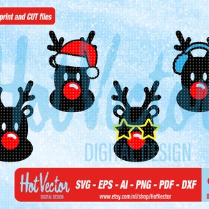 Rudolph Weihnachten digitale Cliparts, Plotterdatei zum Schneiden und Drucken für persönlichen und kommerziellen Gebrauch, sofortiger Download