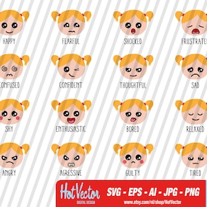 Educatieve meisje emoticons digitale clipart, emoji afbeelding voor persoonlijk en commercieel gebruik, instant download, clip art-bestand voor crafters