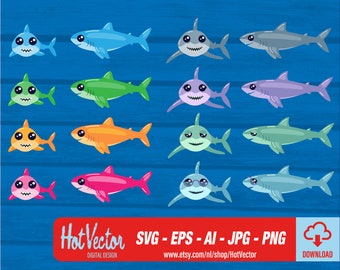 Clipartset babyhaai familie (digitale download)