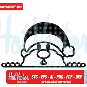 Peek Santa clipart, Christmas plotter cut and print image, gratis commercieel gebruik, instant download, eps, ai, svg, pdf, dxf, png