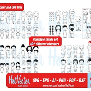 Familieleden digitale clipartbundel, svg, dxf, png, ai, eps, pdf, gratis commercieel gebruik, instant download, clip art silhouet gesneden bestand