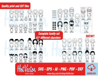 Family members digital clipart bundel, svg, dxf, png, ai, eps, pdf, free commercial use, instant download, clip art silhouette cut file