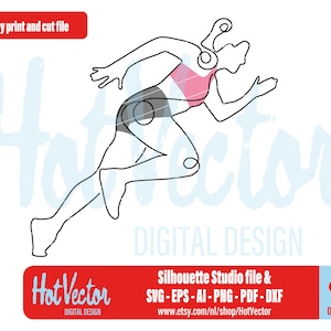 Vrouw atletiek lijntekening, png, svg, dxf, pdf, ai, eps, sport grafische illustratie, afdrukbestand, gratis commercieel gebruik, instant download