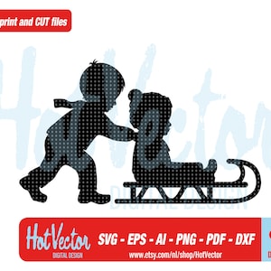 kinderen op slee digitale clipart, plotter en print sneeuwpret afbeelding, voor persoonlijk en commercieel gebruik, instant download, clip art cut bestand