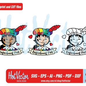 Regenboog Piet meisje, svg, png, ai, eps, pdf, dxf, gesneden bestand voor hobbyisten, kwaliteitsafdrukbestand, persoonlijk en commercieel gebruik, instant download