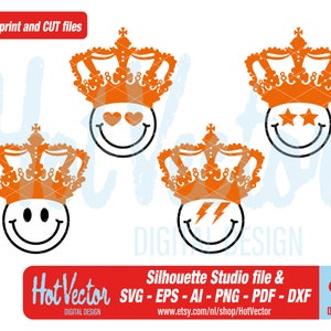 Día del Rey preppy smiley digital clipart, ai, eps, svg, png, pdf, dxf, corte de plotter, impresión de calidad, uso comercial, descarga instantánea