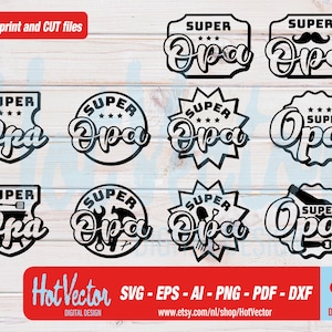 Superopa digitale clipartbundel, plotter en printbestand voor hobbyisten, svg, png, dxf, pdf en ai, eps vectorafbeeldingen, gratis commercieel gebruik