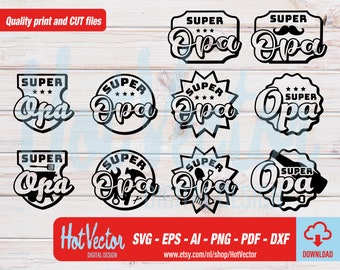 Superopa digital clipart bundle, plotter and print file for crafters, svg, png, dxf, pdf and ai, eps vector images, free commercial use