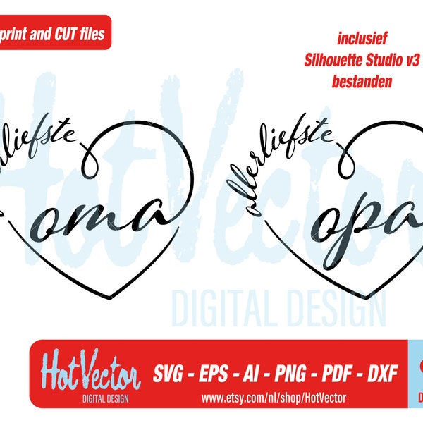 Allerliefste oma opa digital clipart, ai, eps, svg, png, pdf, dxf, plotter cut, quality print, vector file, commercial use, instant download
