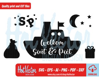 Sinterklaas Clipart Set: Sint & Piet, Steamer Cut File (Digital Download)