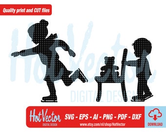 Ice skating kids digital clipart, plotter and print image, for personal and commercial use, instant download, clip art cut file