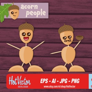 Autumn illustration, quality print file, acorn people digital clipart download, ai, eps, png, jpg - free commercial use