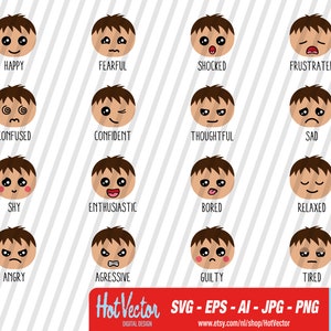 Emoticon ragazzo educativo clipart digitale, grafica emoji per uso personale e commerciale, download istantaneo, file clip art per artigiani