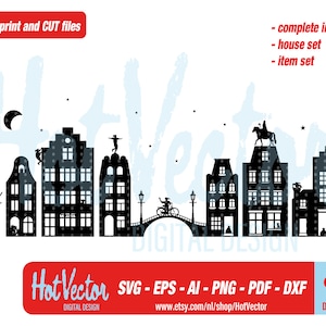 Sinterklaas Nederlandse grachtenpanden clipart, Sint plotter bestand, persoonlijk en commercieel gebruik, instant download, clip art cut bestand voor crafters
