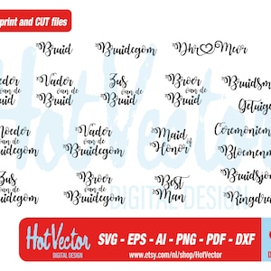 Hochzeit Bundle Dutch, Dhr und Mevr, Plotterdruck Laser Dateien, svg, dxf, png, eps, ai, pdf, kostenlose kommerzielle Nutzung, sofortiger Download