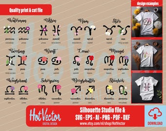 Zodiac Sign Birth Flower Clipart: SVG, PNG, PDF (Digital Download)