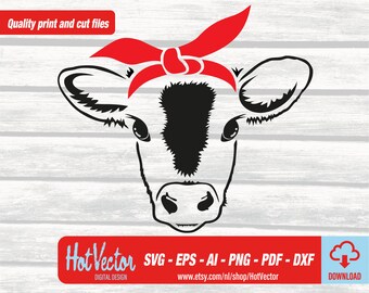 Bandana Cow Clipart: Farm Animal Silhouette Graphic (Digital Download)