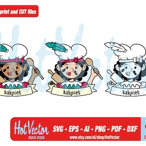 Bakpiet meisje set, svg, png, ai, eps, pdf, dxf, gesneden bestand voor hobbyisten, kwaliteit afdrukbestand, persoonlijk en commercieel gebruik, instant download