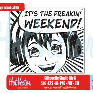 Anime manga week-end fille numérique clipart, svg, dxf, png, ai, eps, pdf, silhouette, usage commercial gratuit, téléchargement immédiat, fichier de coupe impression bricolage