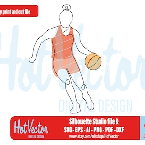 Vrouw basketbal lijntekening, png, svg, dxf, pdf, ai, eps, sport illustratie, print cut-bestand, gratis commercieel gebruik, instant download