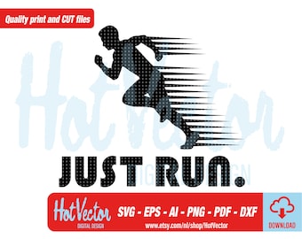 Clipart de Just Run: Gráfico de corredor deportivo (Descarga digital)