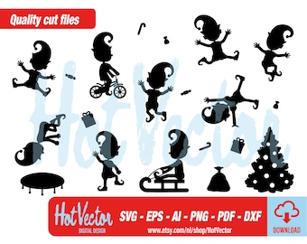 Elves clipart, Christmas plotter image for personal and commercial use, instant download, clip art cut file for crafters