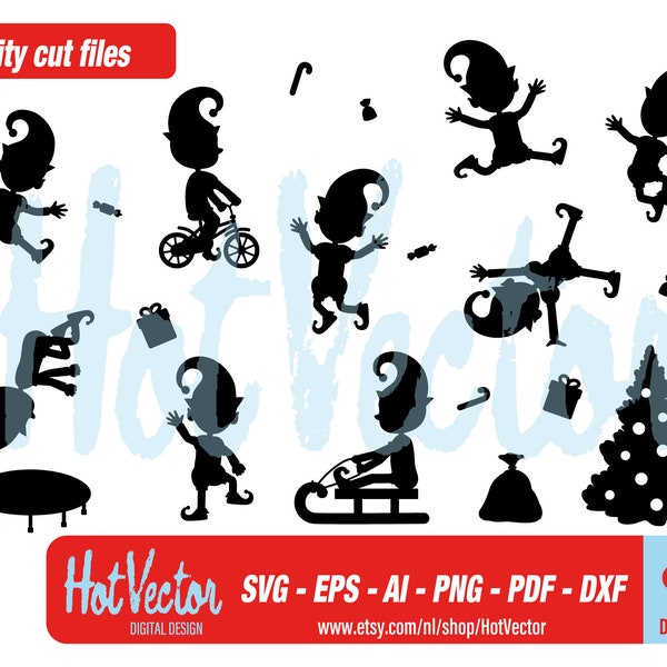 Clipart elfes, image de traceur de Noël pour un usage personnel et commercial, téléchargement instantané, fichier de coupe clip art pour les artisans