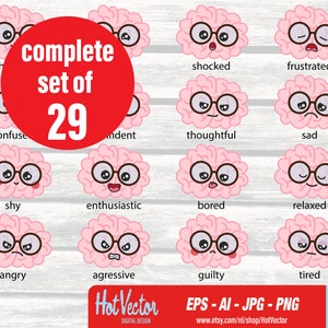 Educational emoticons brain digital clipart, emoji graphic for personal and commercial use, instant download, diy clip art file for crafters