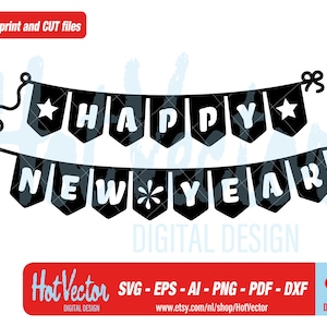 Happy New Year Girlande Clipart, Flaggen Plotter Bild für persönlichen und kommerziellen Gebrauch, sofortiger Download, Clip Art geschnitten Datei für Handwerker