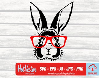 Rabbit with Glasses Clipart: Bunny Graphic (Digital Download)
