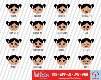 Educational girl emoticons digital clipart, emoji graphic for personal and commercial use, instant download, clip art file for crafters