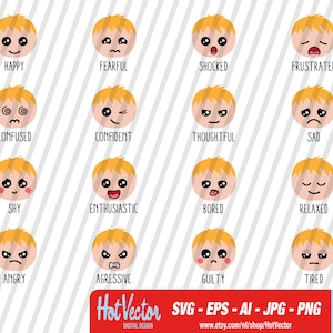 Educatieve jongen emoticons digitale clipart, emoji afbeelding voor persoonlijk en commercieel gebruik, instant download, clip art bestand voor hobbyisten