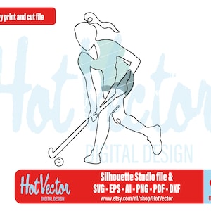 Vrouw hockey lijntekening, png, svg, dxf, pdf, ai, eps, sport grafische afbeelding, print cut-bestand, gratis commercieel gebruik, instant download