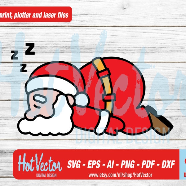 sleeping Santa digital clipart, Christmas plotter laser image, ai, eps, pdf, png, dxf, svg, instant download, commercial free