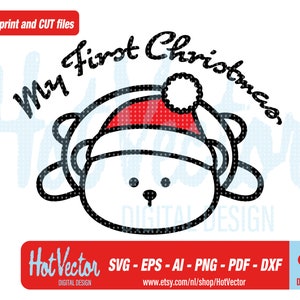 My First Christmas bear plotter cut and print file - DIGITAL DOWNLOAD - svg, dxf, png, ai, eps, pdf - free commercial use